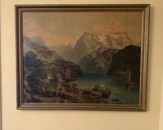 A49 - $40. Print of "Highland Lake" by Joseph Niklaus Butler. Framed it measures 30.75" x 24.5".
