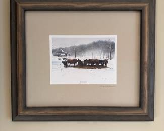 L6 - $20. Framed Print "Winter Repast" by Wayne West. Measures 16" x 14" framed.