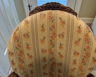 L5 - $60. Single Antique Upholstered Chair. Measures 24.5" wide x 24" deep x 38" tall. Feels like it has the original springs in it.