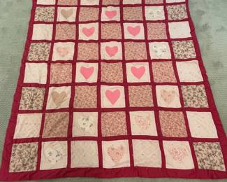 B8 - $30. Vintage Heart Patchwork Quilt. Measures 72" x 80".