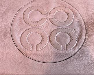B32 - $70. Rare Lilac Leather Coach Julia Op Art Tote. Measures 16.5" x 14"