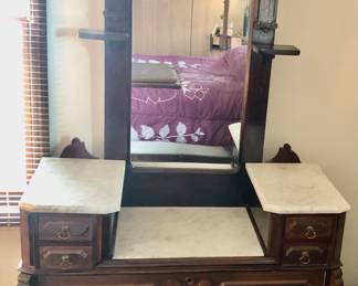 Renaissance Revival walnut & marble dresser   