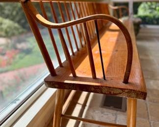 Pine windsor bench of unusual length;- 8' 10" x 15 ¼"