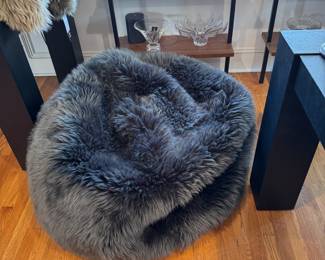 Huge grey natural sheepskin beanbag chair