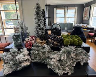 Christmas trees, garland, decorations