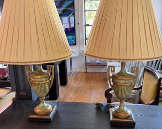 Pair Greek key lamps with custom shades