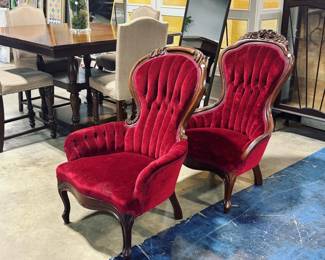 Vintage Red Velvet Parlour Chairs Orlando Estate Auction