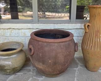 Unique Collection of Three Distinctive Rustic TerraCotta Garden Pots