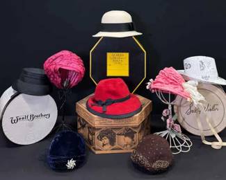 Collection of Vintage Hats, Hat Boxes, and Hat Holders