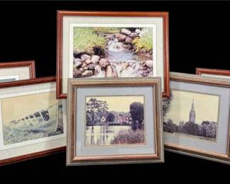 Six Framed and Matted Photographic Prints Boats, Planes, Streams and Cathedrals