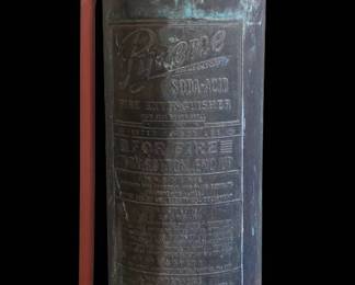 Antique Pyrene SodaAcid Fire Extinguisher With Copper Verdigris Patina