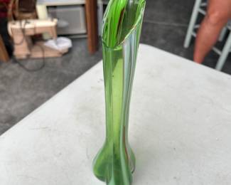 Green Multi Colored Glass Swung Vase
