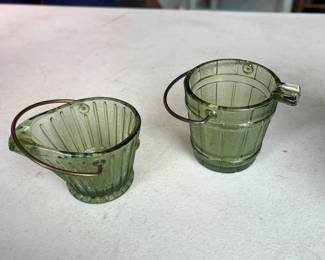 Hazel Atlas Green Coal Bucket & Bucket Ashtrays