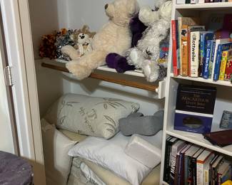Tempur-pedic pillows, plush, books, blocks, John Deere tractors,