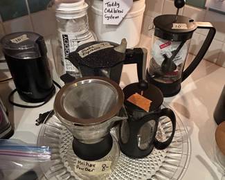 Cold brew system, French presses, bean grinders