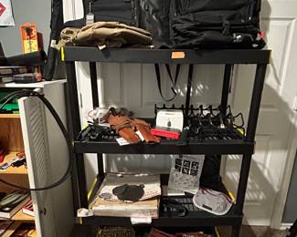 Tactical vests, tactical backpacks, knives, targets, gun magazines