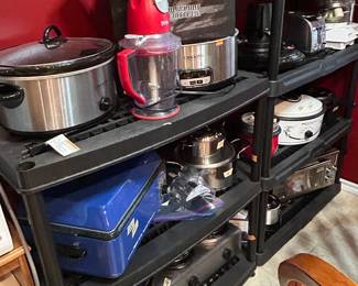 Multiple crock pots, roasters, stainless steel, blenders