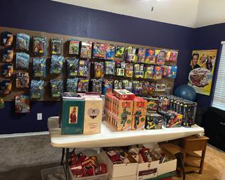 TOYS! Kenner sports figures, hot wheels, Revell racing, matchbox, cars, Star Wars, figurines, Power Rangers, Disney, Star Trek, superheroes, Spider-Man, Marvel, DC, Superman, Batman, Cabbage Patch, Harry Potter, G.I., Joe, McDonald’s, Barbie