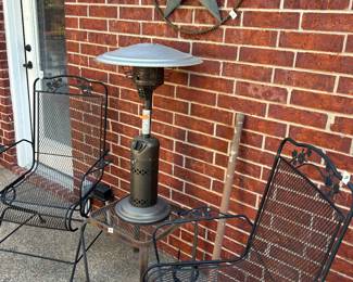 Patio chairs, outdoor decor, outdoor heater 