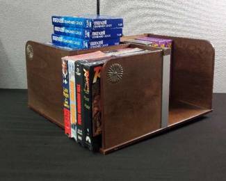 Faux Wood Spinning Caddy Full Of VHS Tapes