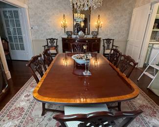 Table and 8 Chippendale Chairs by Hickory White Chandelier 