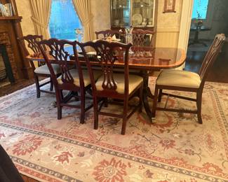 Table and 8 Chippendale Chairs by Hickory White Approximately 9 by 12 Rug