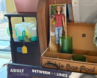 Barbie, Green vintage glasses, soda glasses and more