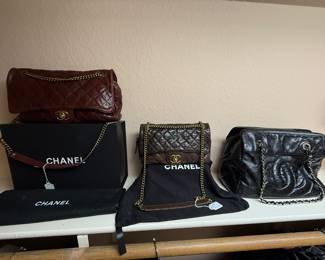 Chanel Shiva Flab in medium, Chanel Shiva Flap in small and vintage Chanel shoulder bag. 