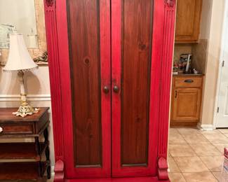 Custom made armoire at Me & My House in Fredericksburg, TX.   Scuffed areas at bottom.  Needs paint touch up. 