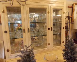 Cream color china hutch with matching dining table and 6 chairs. Big discount!