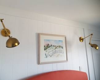 Beach scene; wall mount reading lamps