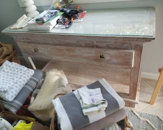 Glass top rustic foyer table