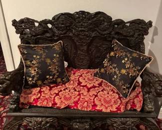 Carved Chinese Dragon Head Bench