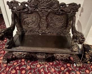 Carved Chinese Dragon Head Bench