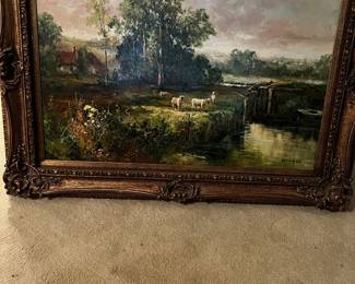 H. Leakier Oil Painting “ Sheep by the lake”