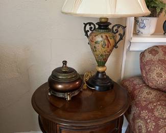 Accent table and Vintage Decor & Hand Painted Lamp
