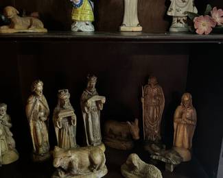 Hand carved Nativity Set, Japanese figurines, and small decor items
