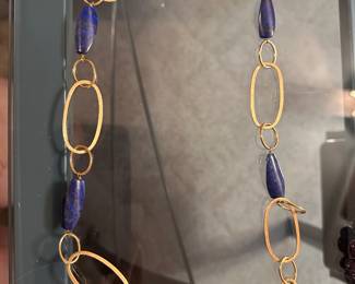 Blue Stone and Gold Tone Necklace $5.00