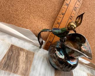 Vintage Mexican Silverplate Bird Pitcher w/ Malachite & Lapis Los Castillo Taxco $95.00