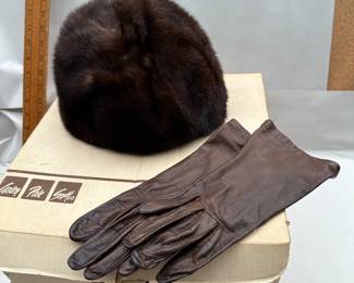 Fur Hat and Leather Gloves $12.00