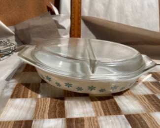Pyrex Blue Snowflake Divided $12.00