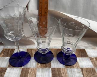 3 Blue Bottom Glasses $9.00