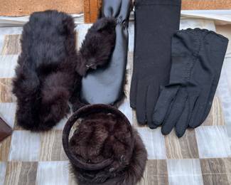 Fur Mittens, 2 Cloth Glove Sets and Fur Earmuffs $16.00