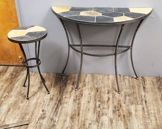 2 Slate Top Tables
Round 12 1/2" Wide x 24" high
Half Circle 35" Wide x 29" high
$30 for the pair