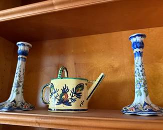 Early 20th pair of French Faience Candlesticks. 