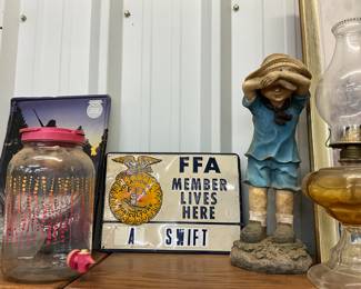 Sun Tea Jar - Metal FFA Sign - Boy Statue