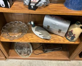 Clear Glass Egg Plate - Wood Duck - Metal Dome Lunch Box - Heather Stone Jug 