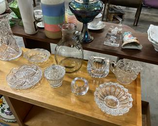 Cut Glass or Crystal Bowl - Clear Glass Pitcher - Clear Cut Glass Ashtray - Glass Tea Light Votive - Glass Creamer - Cut Crystal Cigarette/Cigar Ashtray