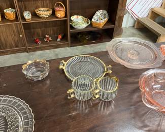 Jeannette Glass National Pattern Sugar Bowl, Creamer & Tray Set