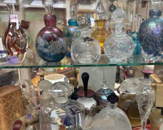 Perfume bottle collection…..vintage Lalique and baccarat included.